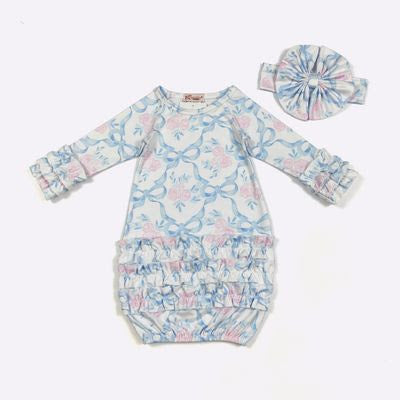 758 Blue Bow Baby Gown