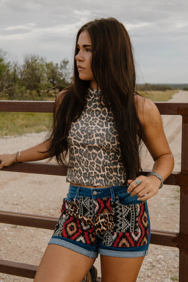 806 Patched Up Shorts- Leopard