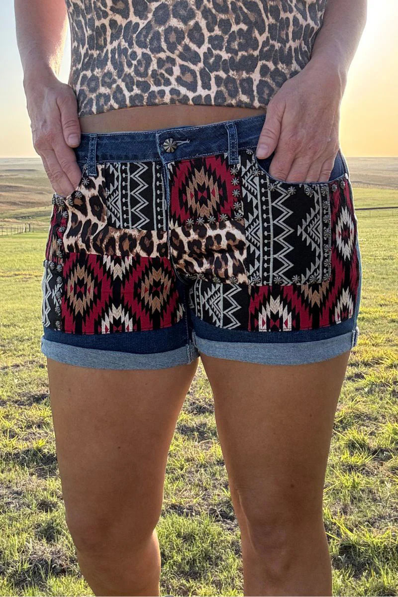 806 Patched Up Shorts- Leopard