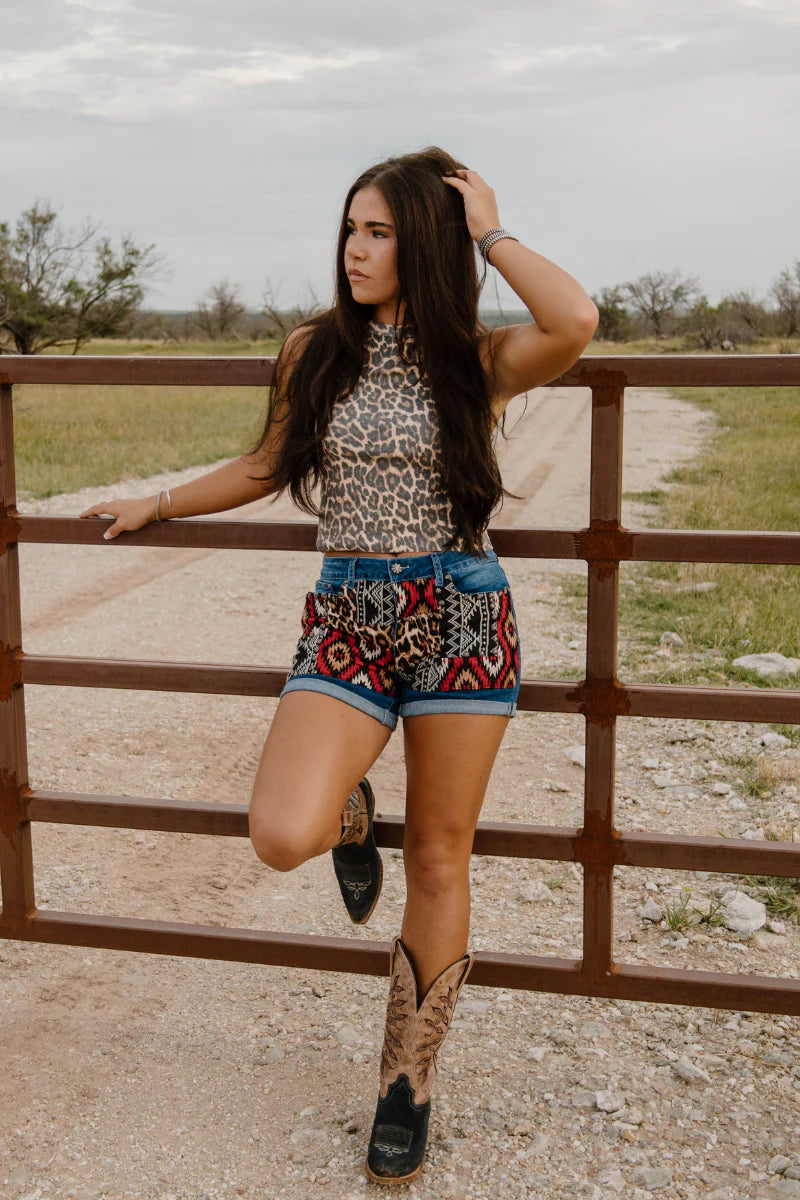 806 Patched Up Shorts- Leopard