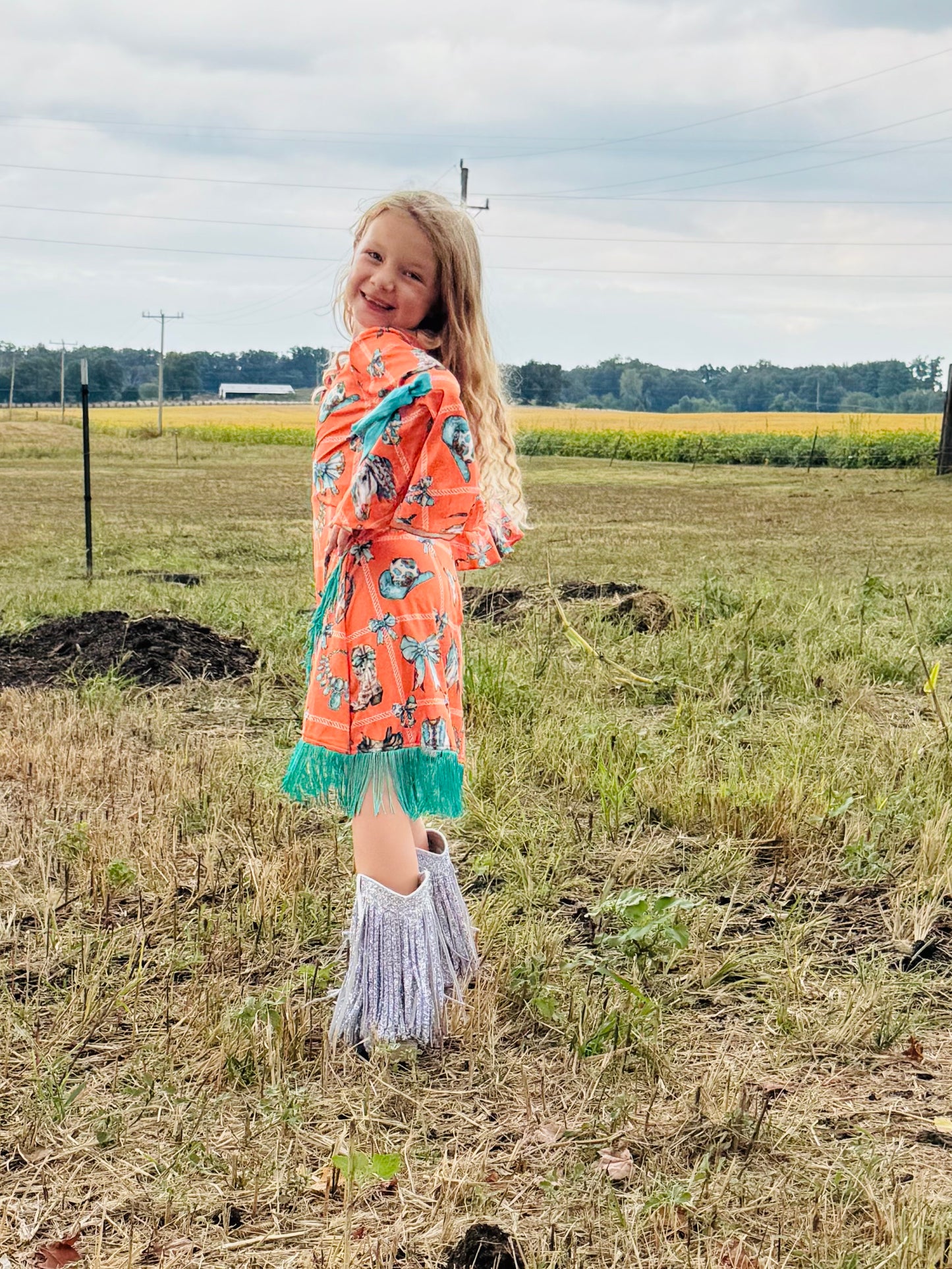 581-Orange Fringe Dress