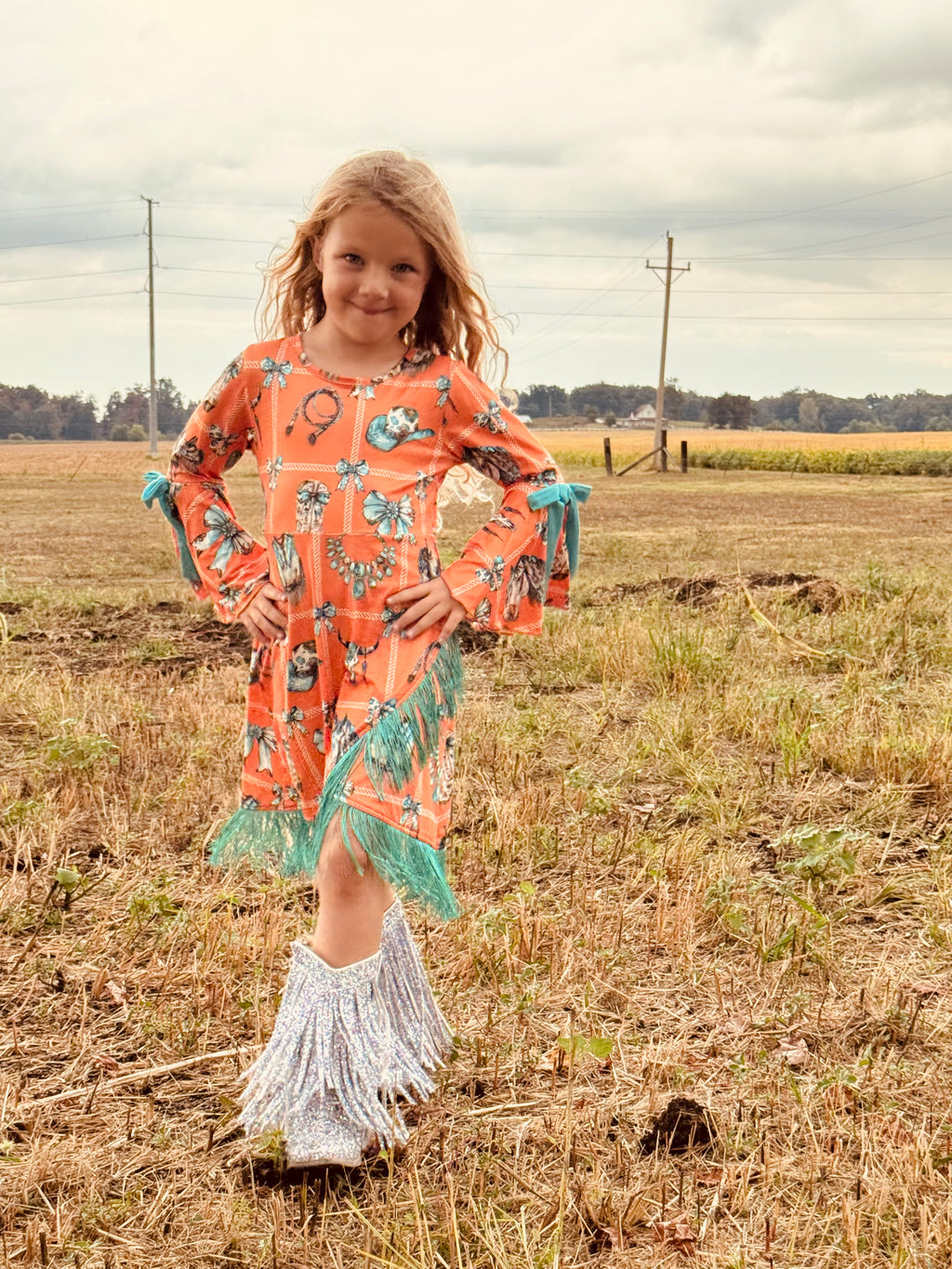 581-Orange Fringe Dress
