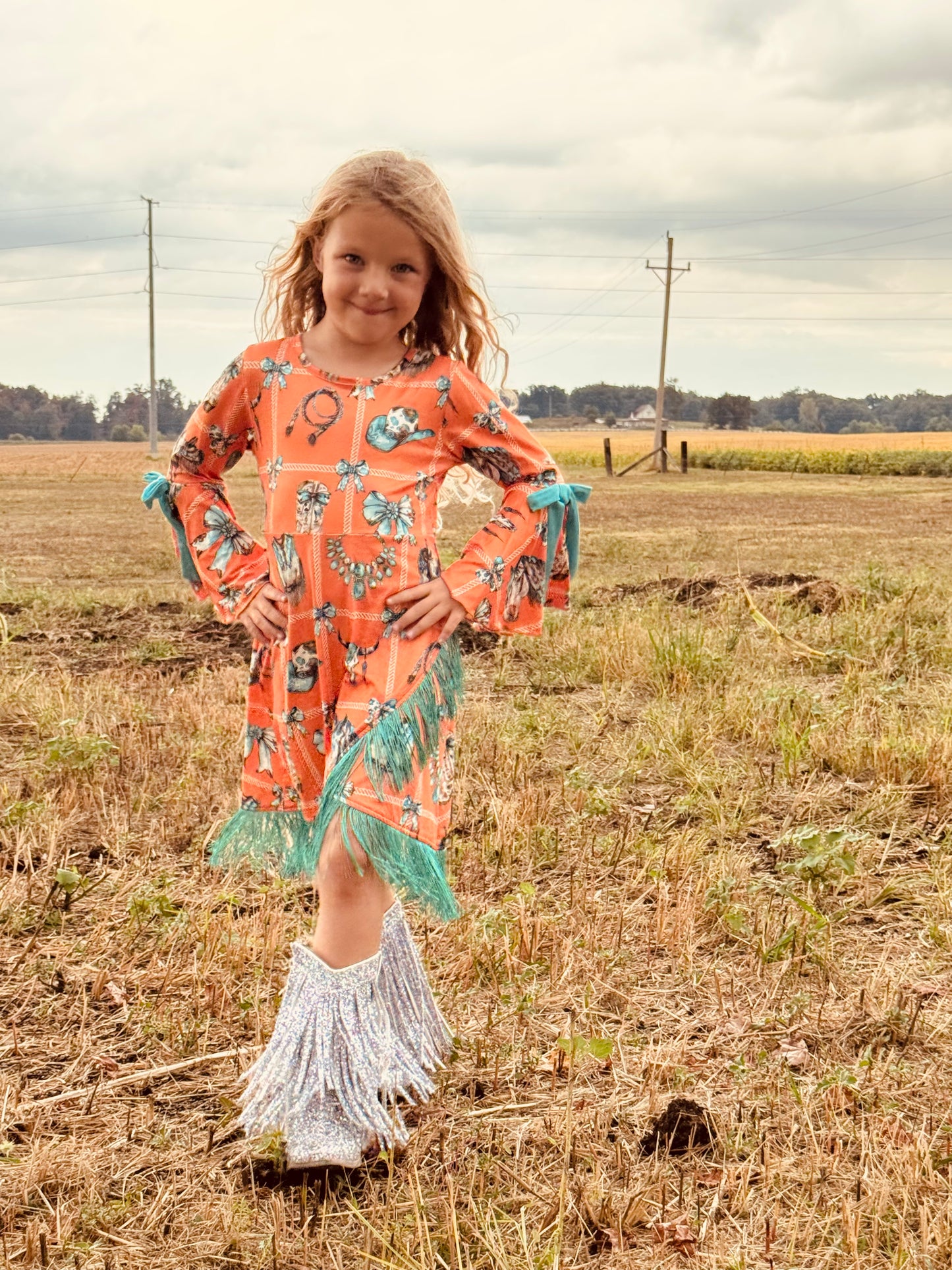 581-Orange Fringe Dress