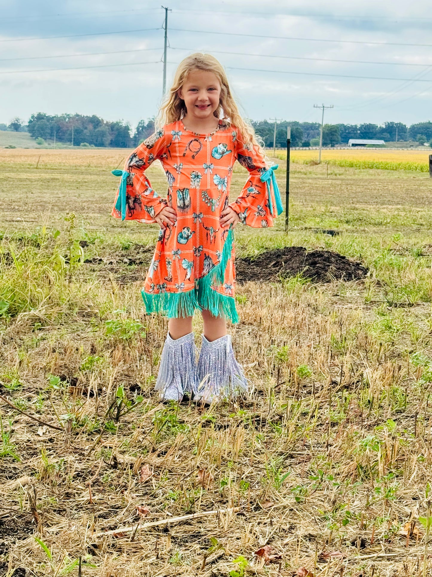 581-Orange Fringe Dress