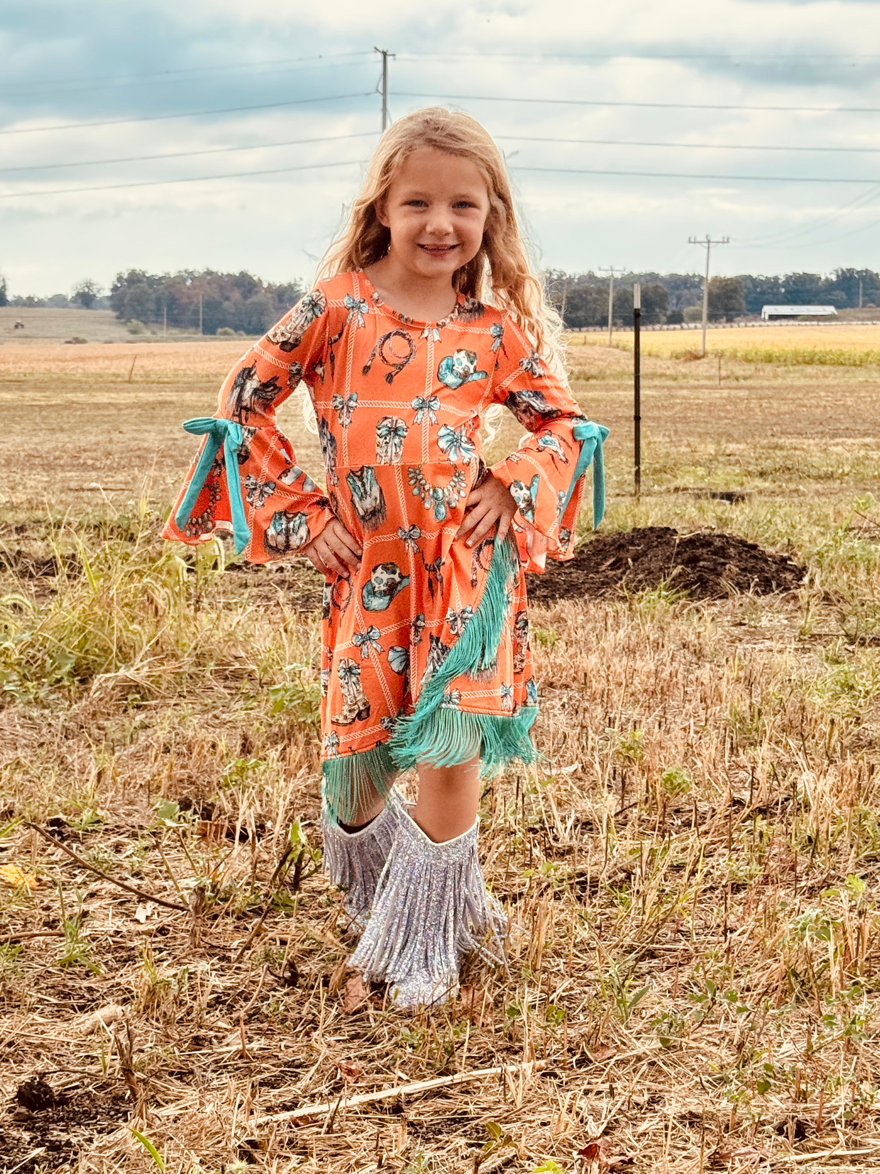 581-Orange Fringe Dress