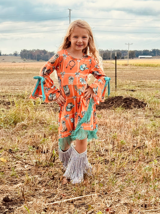 581-Orange Fringe Dress