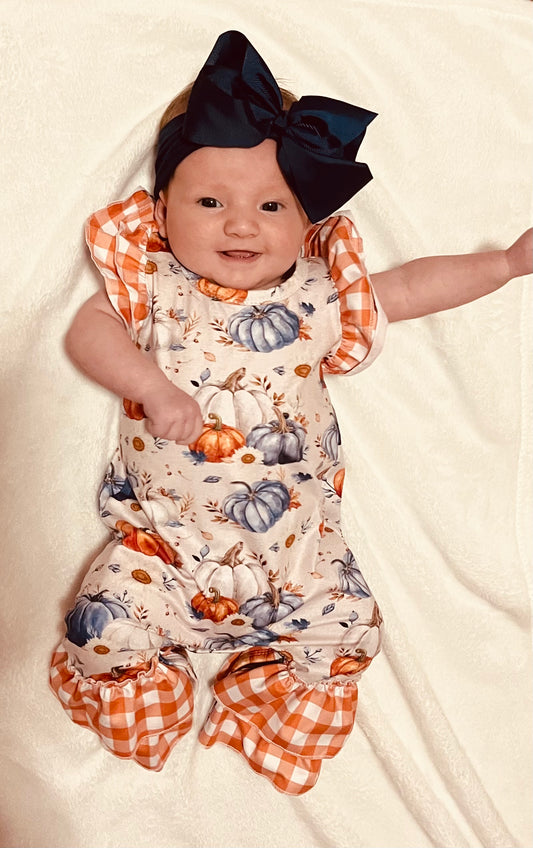 623 Pumpkin Orange Checker Romper