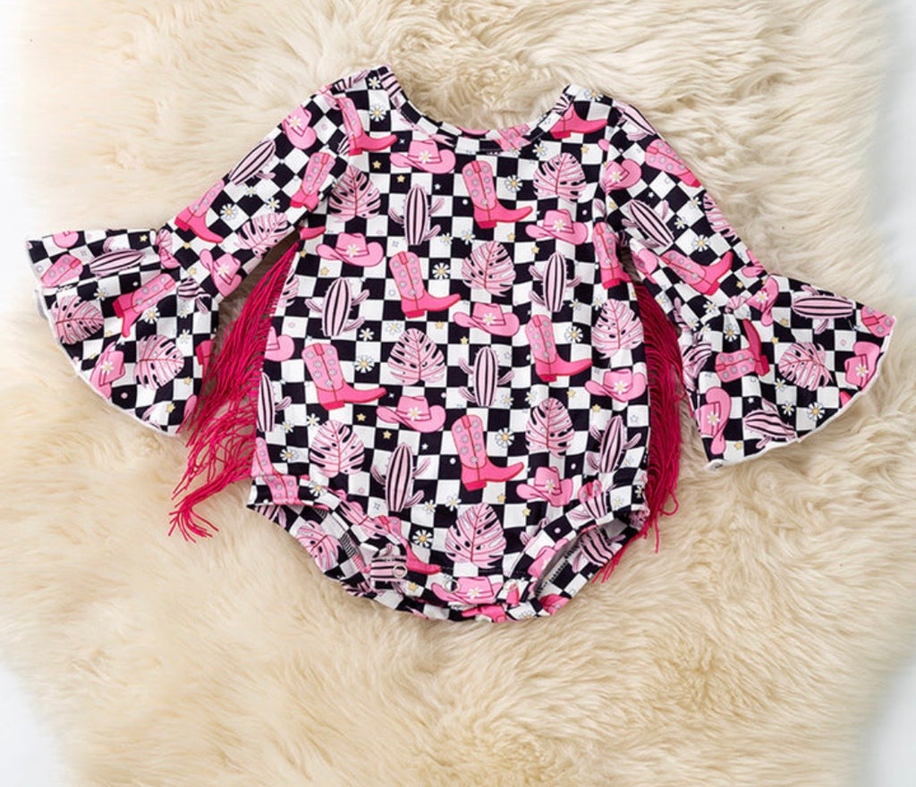 867 Checker Printed Romper