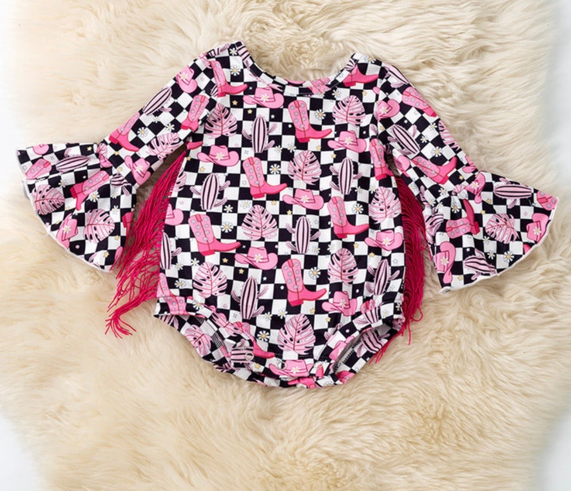 867 Checker Printed Romper