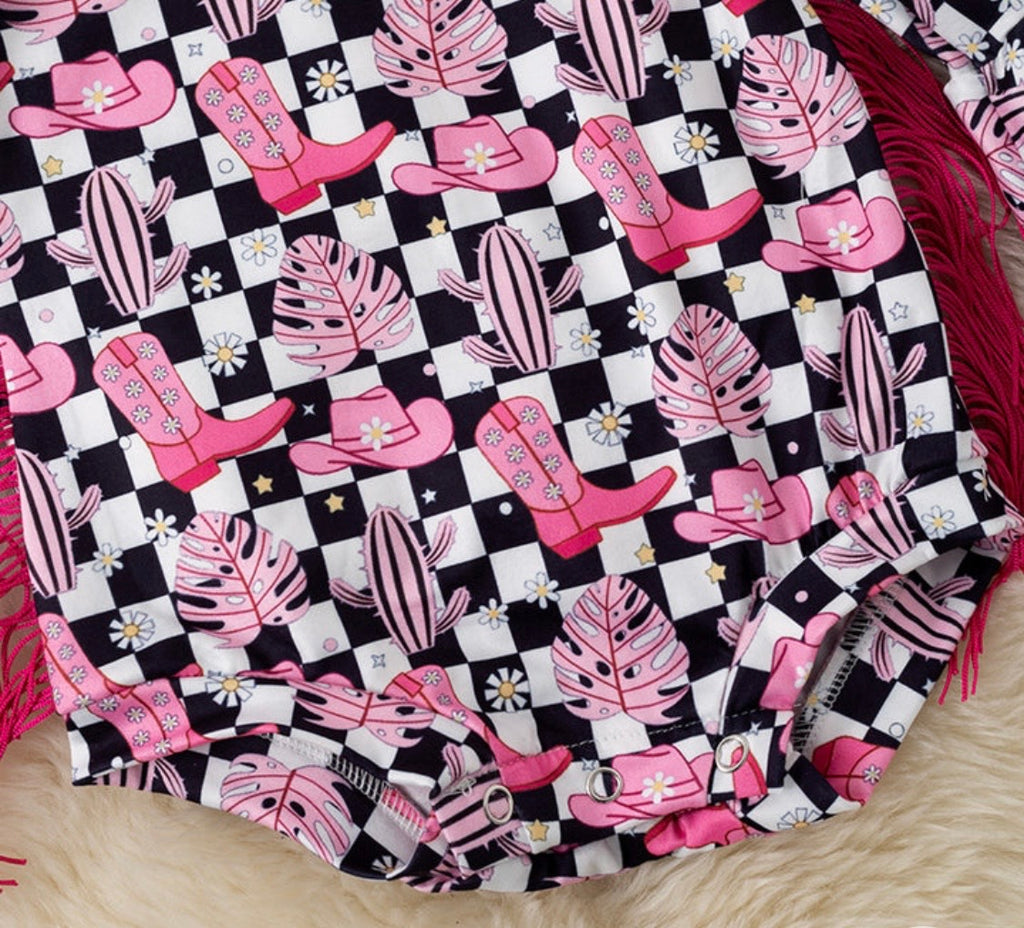 867 Checker Printed Romper