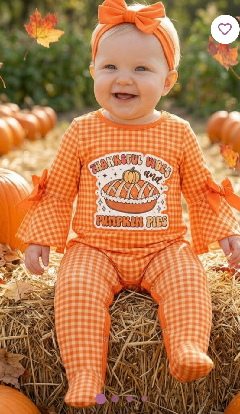 869 Orange Gingham Pie Romper