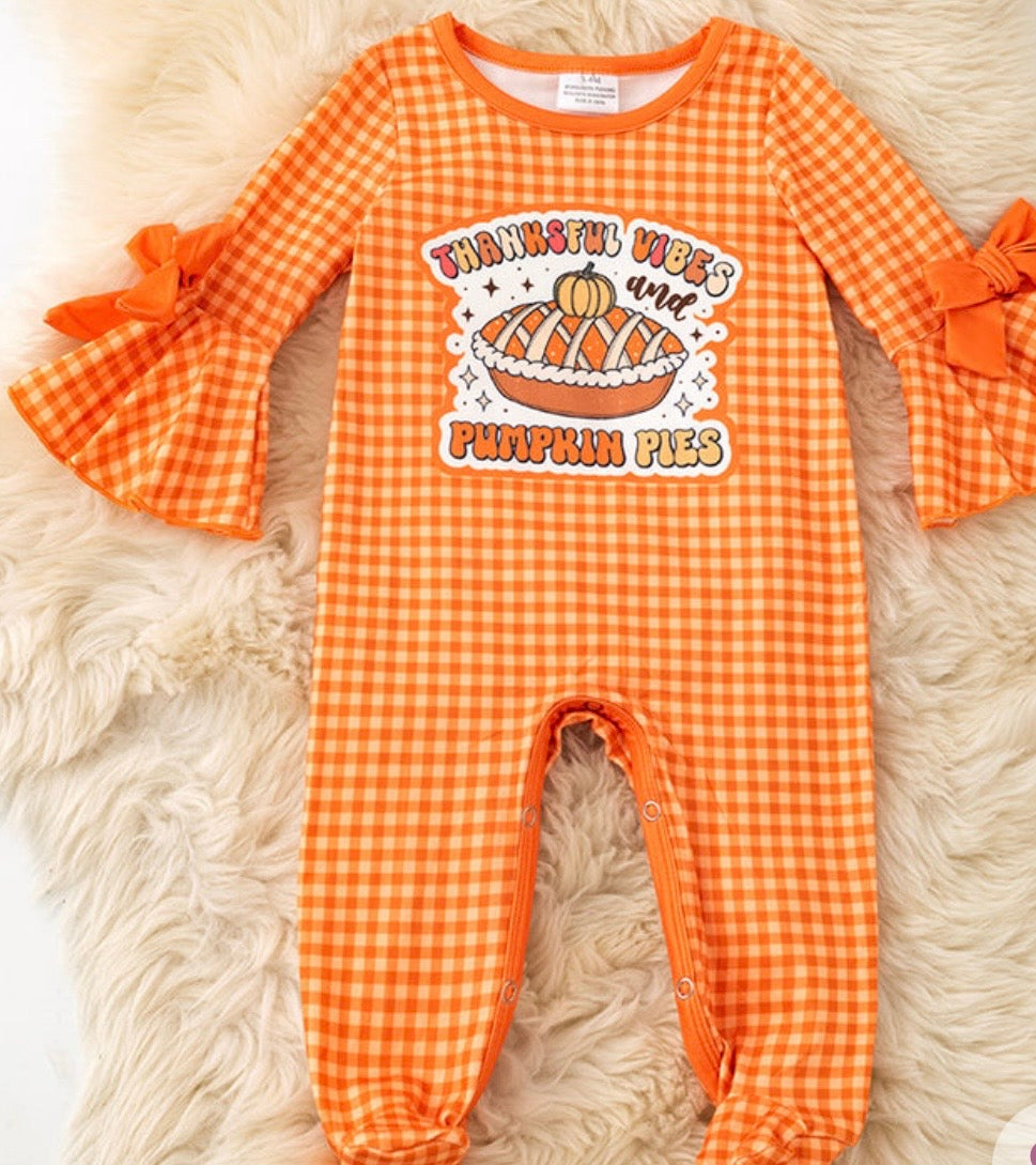 869 Orange Gingham Pie Romper