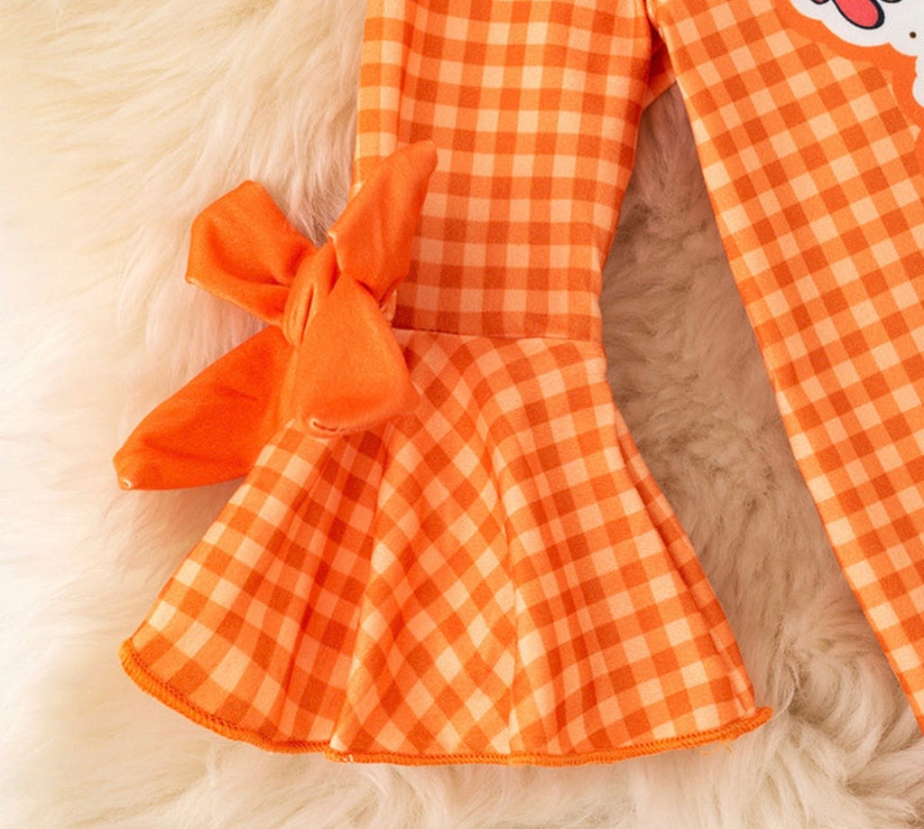869 Orange Gingham Pie Romper