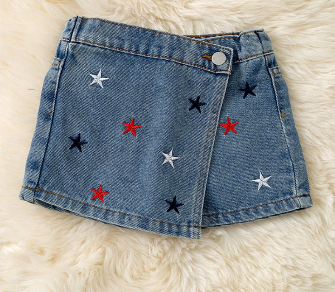 876 Multi-Color Star Denim Skort