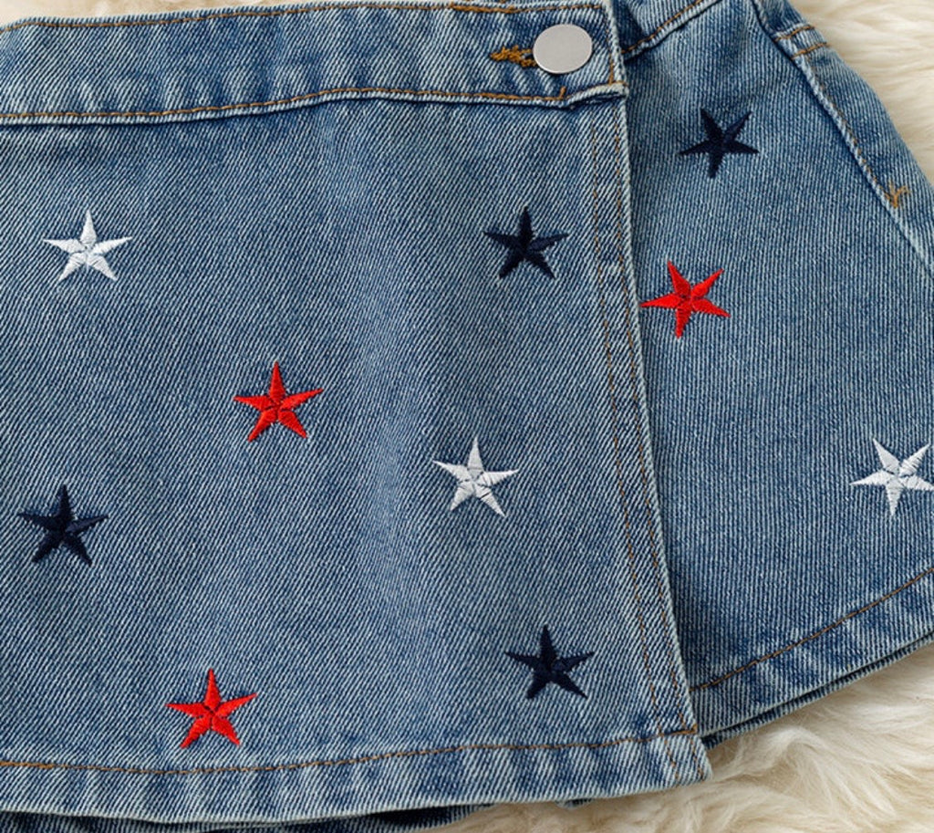 876 Multi-Color Star Denim Skort