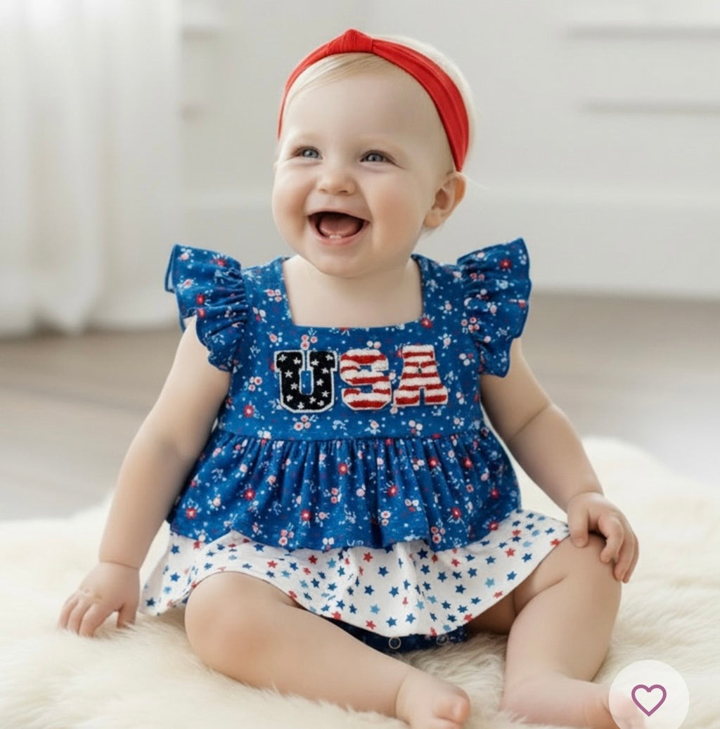 877 Floral Patriotic Romper