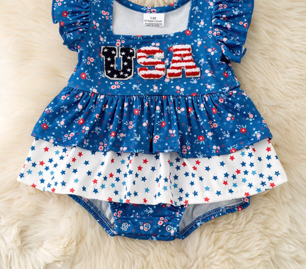 877 Floral Patriotic Romper