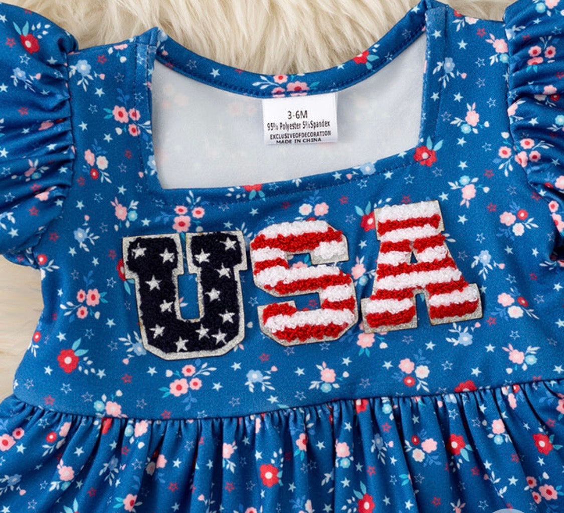 877 Floral Patriotic Romper