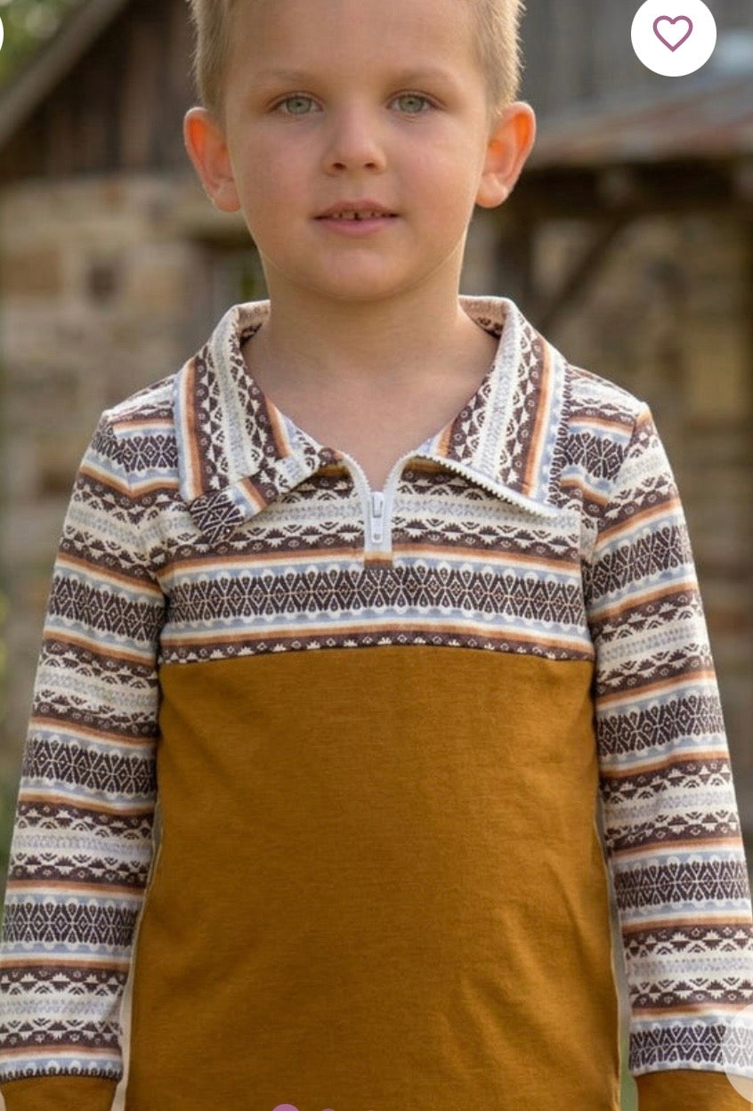 881 Brown Multi-Print Pullover