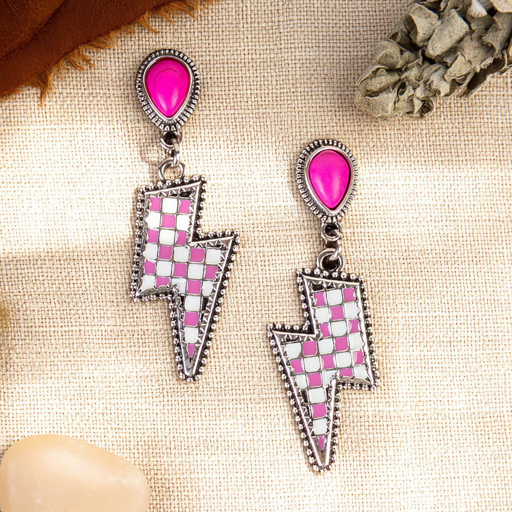 Checkered Lightning Bolt Earrings