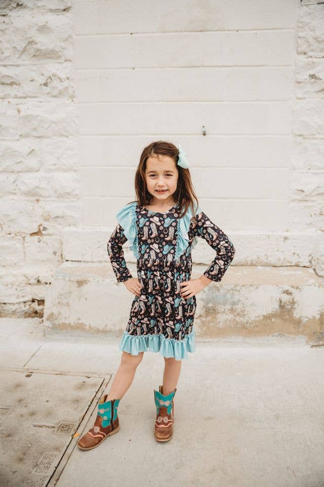 Cowgirl Boot LS Ruffle Dress, 6-7