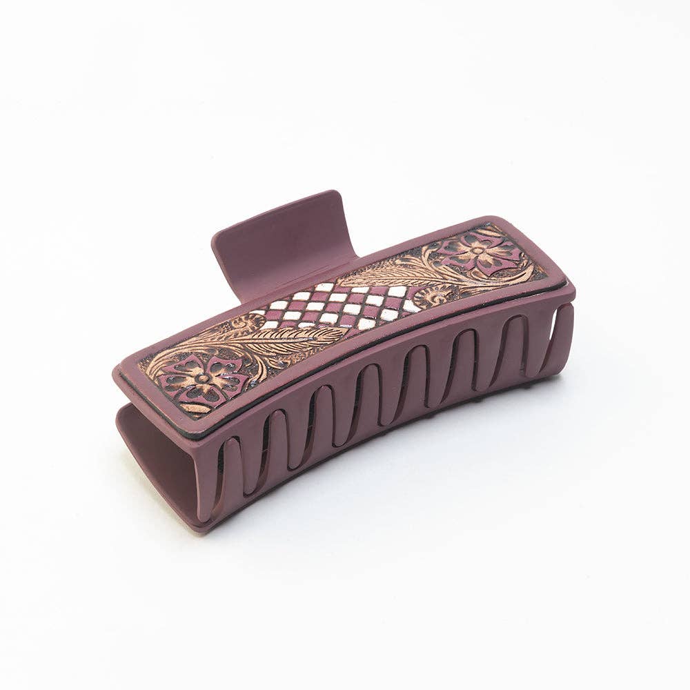 Cindertrail Handtooled Hair Clip in Ebony Cream